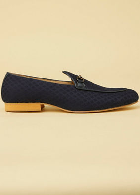 Navy Blue Self Patterned Loafers image number 3